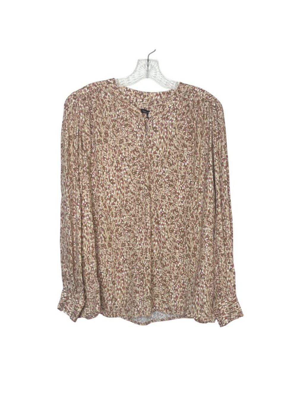 Violets & Roses Blouse Shirt Long Sleeve Floral 1X Tan Pink New